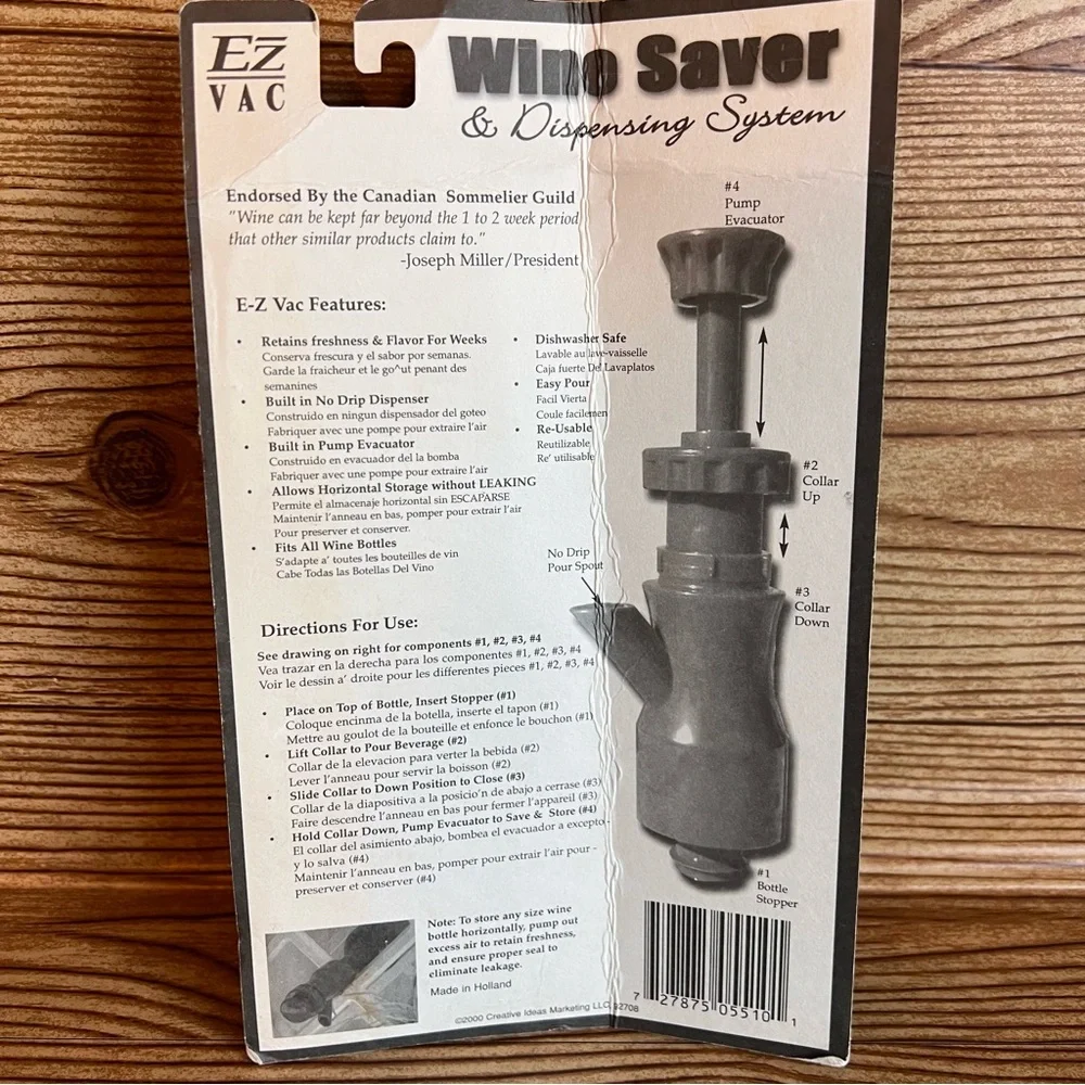 EZ Vac Wine Saver and Dispensing System Stopper - Spout - Evacuator